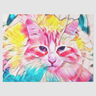 Tabby Cat Design Pink Yellow Teal Art Design Tissue Paper