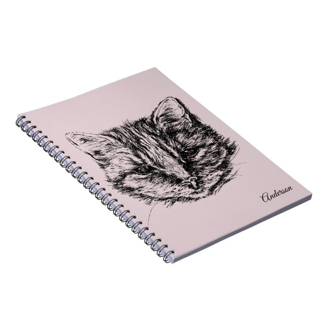 Tabby Cat Drawing Custom Colour Personalised Notebook (Right Side)