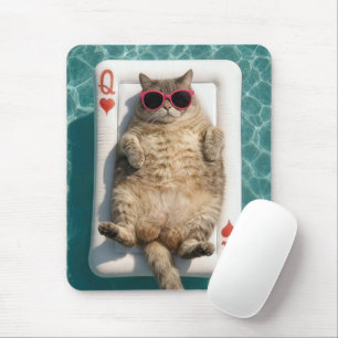 Tabby Cat Floating On Queen of Hearts Pool Float Mouse Mat
