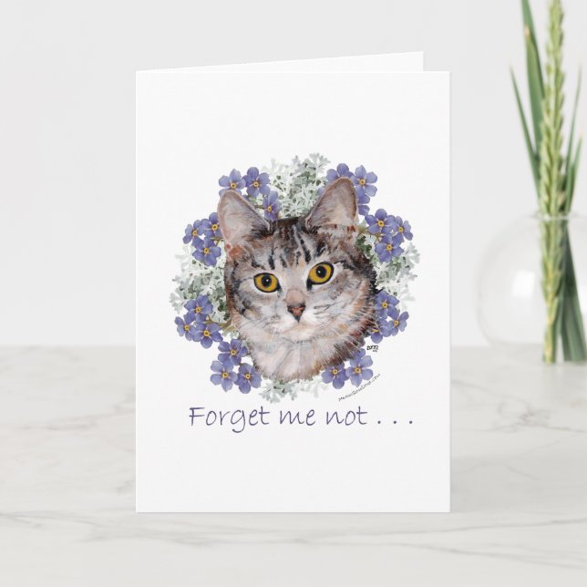 Tabby Cat Forget-Me-Not Card (Front)