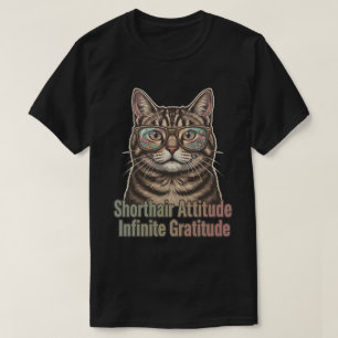 Tabby Cat Glasses Shorthair Attitude Art T-Shirt