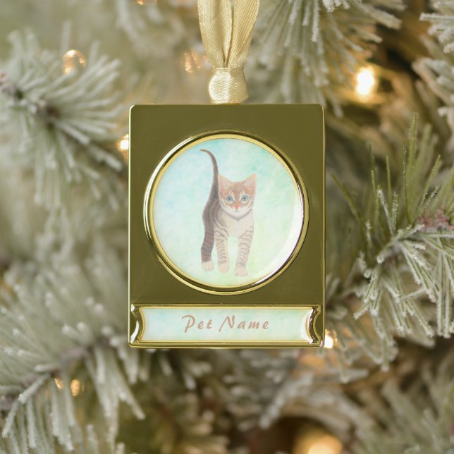 Tabby Cat Gold Tone Ornament (Tree)