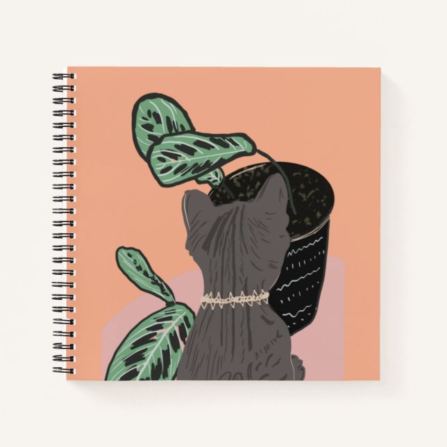Tabby Cat Grey Plants  Notebook (Front)