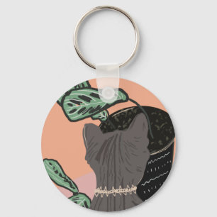 Tabby Cat Grey Plants Two-Tone Key Ring