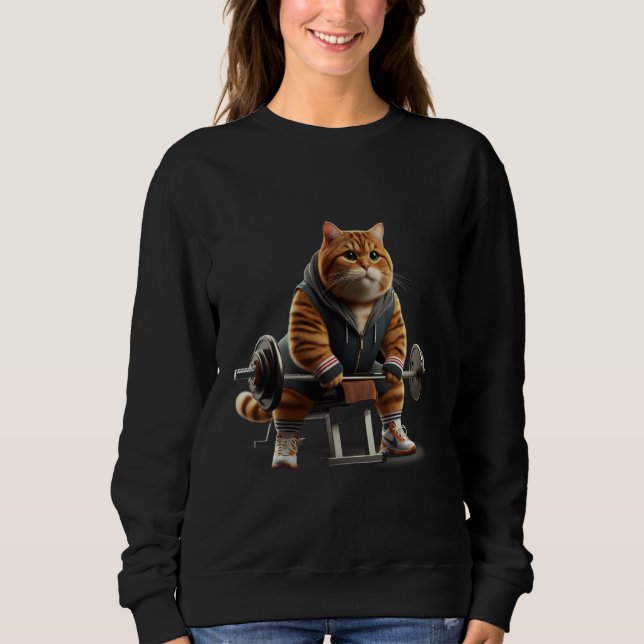 Tabby Cat Gym Coach Train Hard, Purr Harder Sweatshirt (Front)