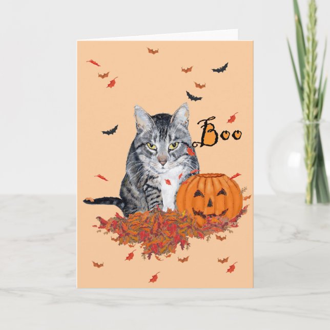 Tabby Cat Halloween Card (Front)