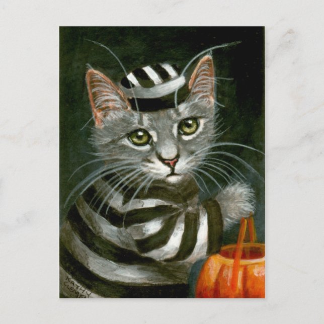 Tabby Cat Halloween Prisoner Postcard (Front)
