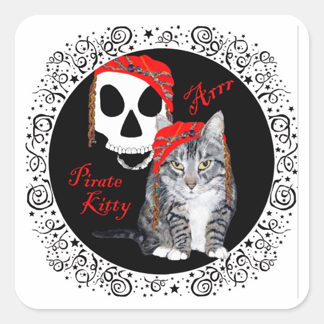 Tabby Cat Halloween Square Sticker (Front)