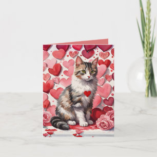 Tabby Cat & Hearts Valentine's Day Card