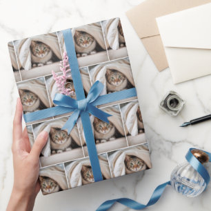 Tabby Cat Hiding Under a Blanket Wrapping Paper