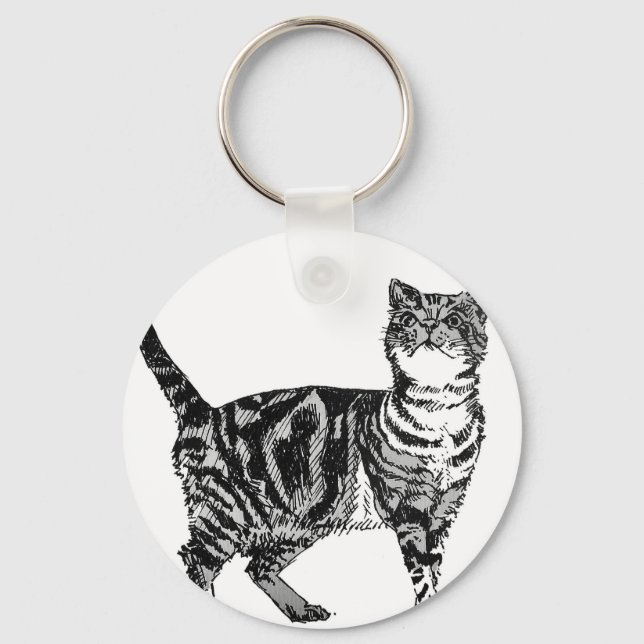 Tabby Cat illustration Cute Cats Tabbies Gift Key Ring (Front)