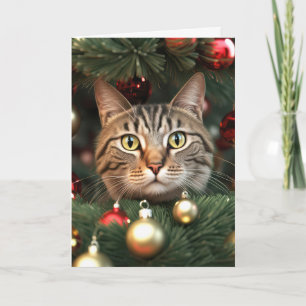 Tabby Cat In A Christmas Tree Holiday Card