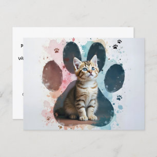 Tabby Cat In a Paw Print Postcard