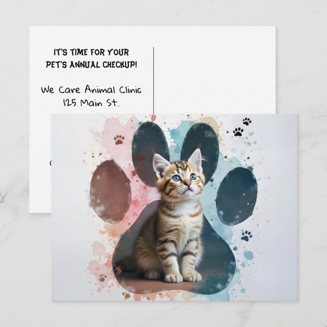 Tabby Cat In a Paw Print Postcard (Front/Back)