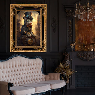 Tabby Cat in a Steampunk Outfit AI Generated Photo Print