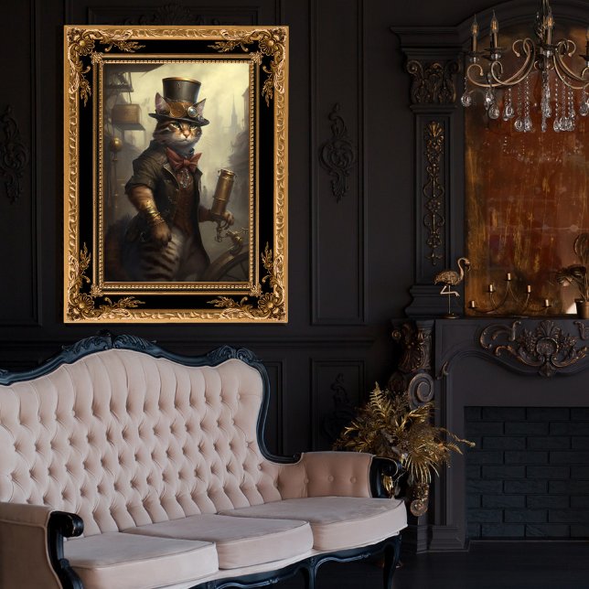 Tabby Cat in a Steampunk Outfit AI Generated Poster (Creator Uploaded)