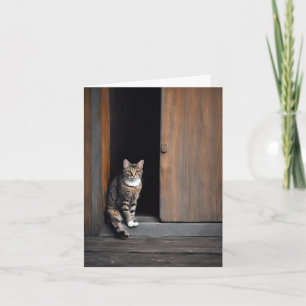 Tabby Cat in Barn Doorway Note Card
