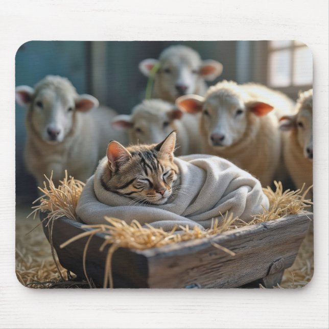 Tabby Cat In Barn Manger Mouse Mat (Front)