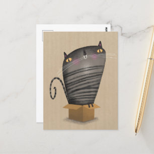 Tabby cat in box postcard