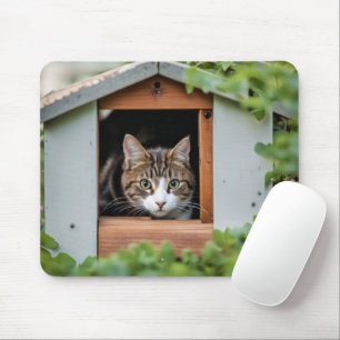 Tabby Cat In Dog House Mouse Mat
