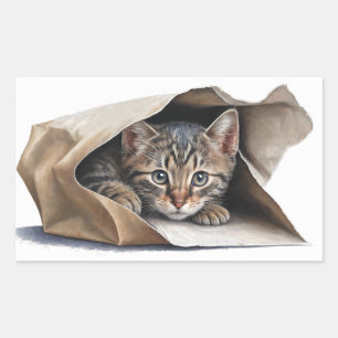 Tabby Cat In Paper Bag Rectangular Sticker