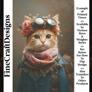 Tabby Cat In Pink Scarf & Coat CD6 Decoupage Tissue Paper