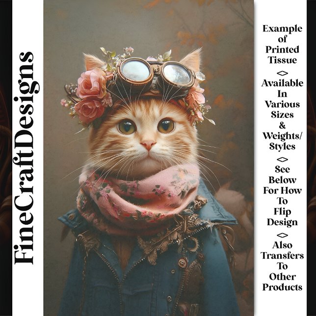 Tabby Cat In Pink Scarf & Coat CD6 Decoupage Tissue Paper (Creator Uploaded)