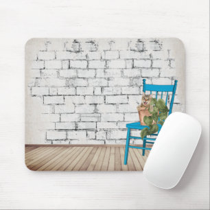 Tabby Cat in Potted Plant Mouse Mat