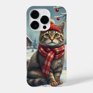 Tabby Cat in Preppy Winter Attire and Hat   iPhone 14 Pro Case