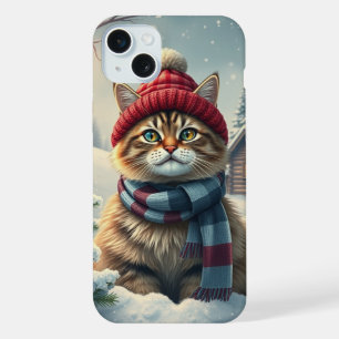 Tabby Cat in Preppy Winter Attire and Hat iPhone 15 Plus Case