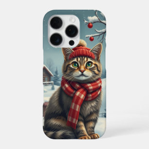 Tabby Cat in Preppy Winter Attire and Hat   iPhone 16 Pro Case