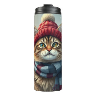 Tabby Cat in Preppy Winter Attire and Hat Winter Thermal Tumbler