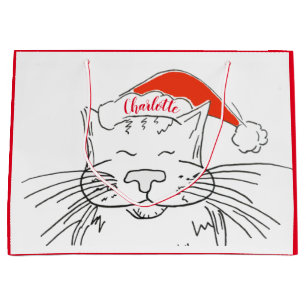 Tabby cat in Santa hat Christmas Large Gift Bag