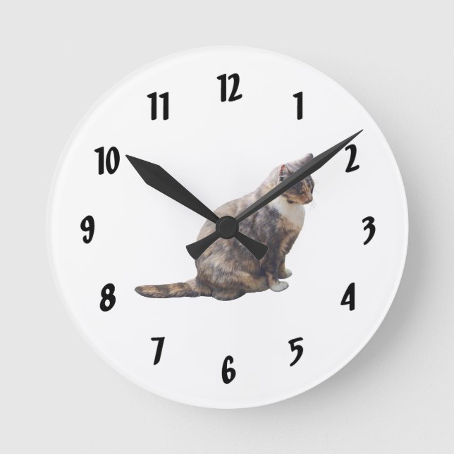 Tabby Cat in Shades of Brown Round Clock (Front)