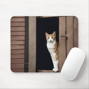 Tabby Cat in Shed Doorway Mouse Mat