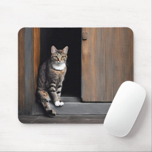 Tabby Cat in Shed Doorway Mouse Mat