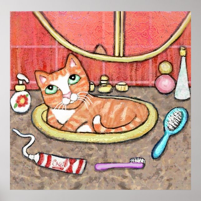 Tabby Cat In The Bathroom Sink Poster (Front)