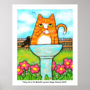 Tabby Cat In The Birdbath Poster