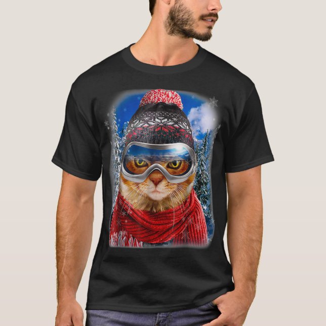 Tabby Cat in Winter Ski Snowboarding Sport Wear  T-Shirt (Front)