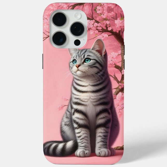 Tabby Cat Japanese Cherry Blossom Flower Kitten Case-Mate iPhone Case (Back)