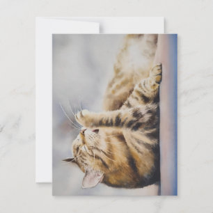 Tabby Cat Keeping Clean In Watercolors Holiday Card