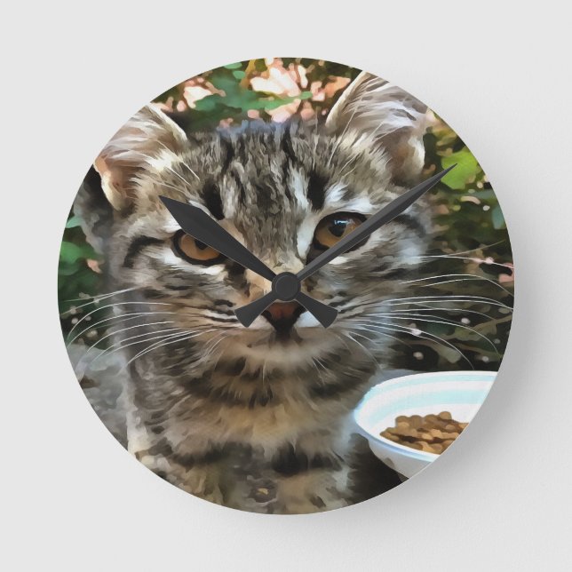 Tabby Cat Kitten Making Eye Contact Round Clock (Front)