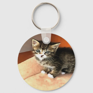 Tabby Cat Kitten Pet Portrait Key Ring