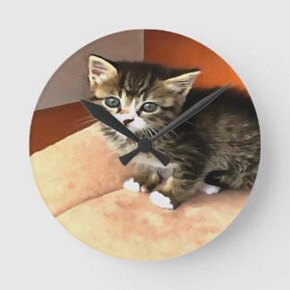 Tabby Cat Kitten Pet Portrait Round Clock