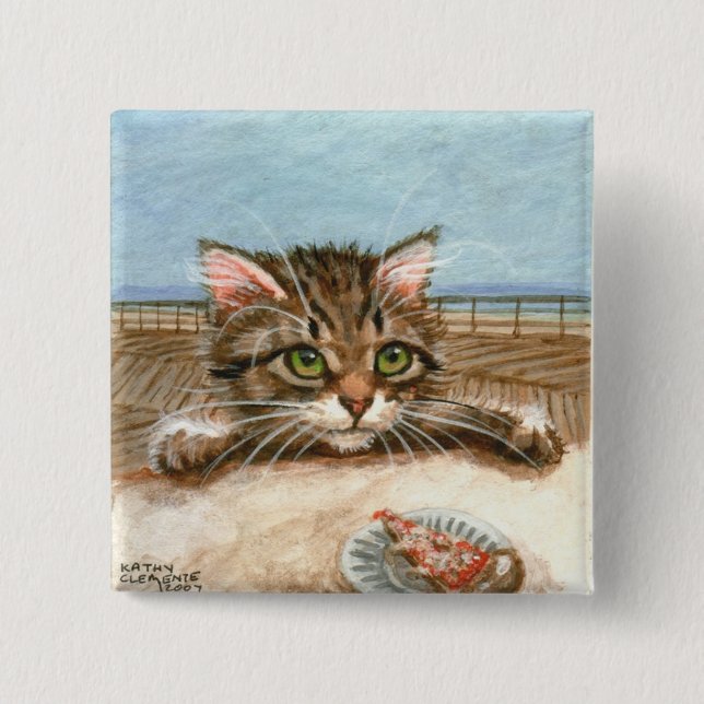Tabby Cat Kitten Pizza 15 Cm Square Badge (Front)