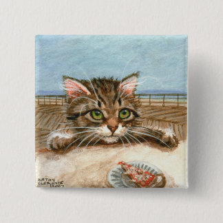 Tabby Cat Kitten Pizza 15 Cm Square Badge