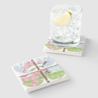 Tabby cat looking out the window stone coaster