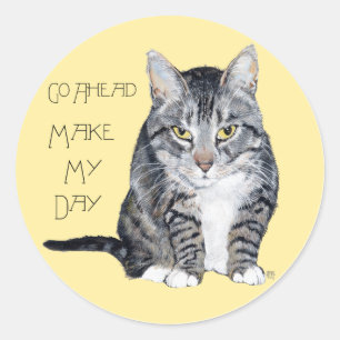 Tabby Cat - Make My Day Classic Round Sticker
