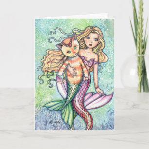 Tabby Cat Mermaid Fun Card by Molly Harrison