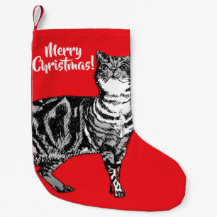 Tabby Cat Merry Cats Red Christmas Stocking